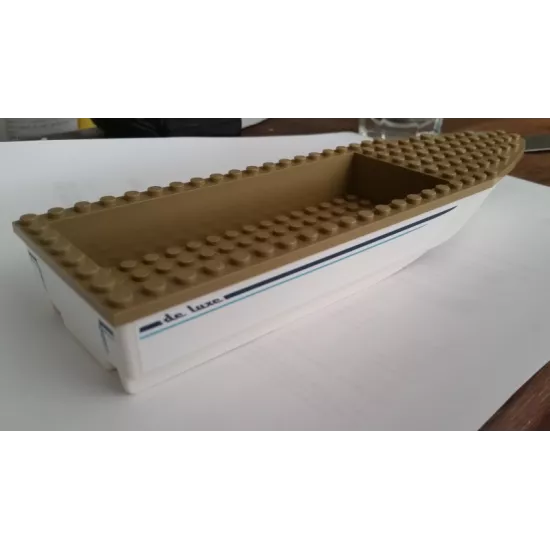 Boat Hull Unitary 28 x 8 with Dark Tan Top with Dark Blue 'de luxe' and Stripes Pattern on Both Sides (Stickers) - Set 60221