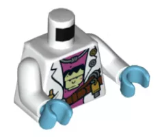 Torso Female Lab Coat over Dark Pink Undershirt with Frankenstein Design and Reddish Brown Belt Pattern / White Arms / Medium Azure Hands