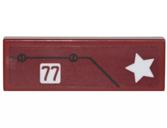 Tile 1 x 3 with White Star and '77', Black Line and 2 Screws Pattern (Sticker) - Set 76077
