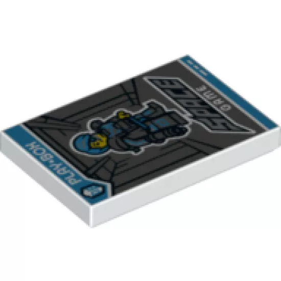 Tile 2 x 3 with 'PLAY-BOX', 'SPACE GAME' and Collectible Minifigures Series 16 Cyborg Pattern