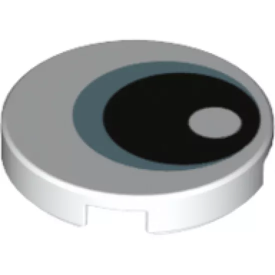 Tile, Round 2 x 2 with Bottom Stud Holder with Eye with Metallic Light Blue Iris and Black Pupil Pattern