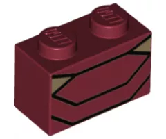 Brick 1 x 2 with Black Angled Lines and 2 Dark Tan Triangles Pattern (BrickHeadz Iron Man MK50 Abdomen)