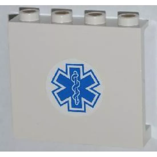 Panel 1 x 4 x 3 with Side Supports - Hollow Studs with Blue EMT Star of Life Pattern (Sticker) - Set 4431