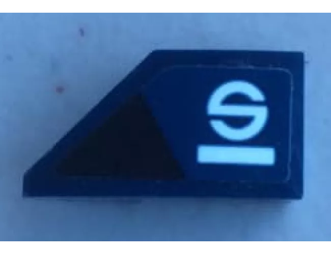 Wedge 2 x 1 with Stud Notch Right with Black Triangle, White Letter S and Stripe Pattern (Sticker) - Set 75885
