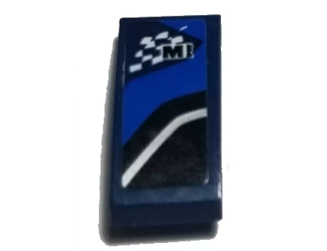 Slope, Curved 2 x 1 with Letter M on Checkered Flag and Black, Blue and White Stripes Pattern Model Left Side (Sticker) - Set 75885