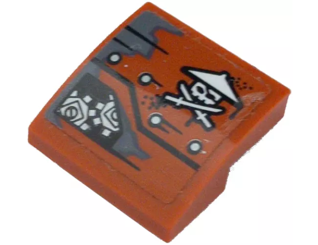 Slope, Curved 2 x 2 with Ninja Skull with Crossed Swords, Rivets and Gears Pattern Model Left Side (Sticker) - Set 70603