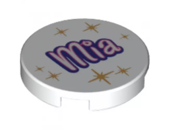 Tile, Round 2 x 2 with 'Mia' and Gold Star Pattern