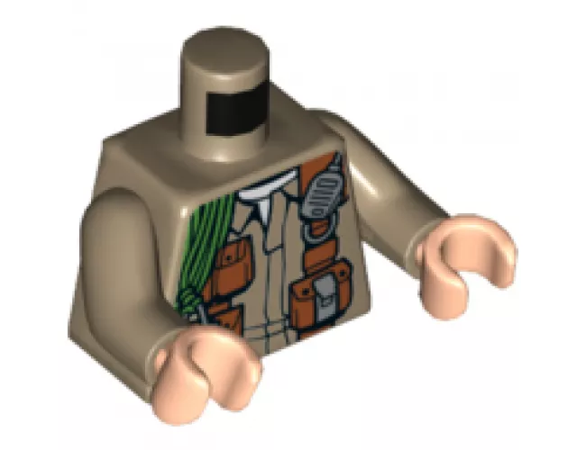 Torso Jacket with Dark Orange Pouches, Silver Radio and Bright Green Rope Pattern / Dark Tan Arms / Light Nougat Hands