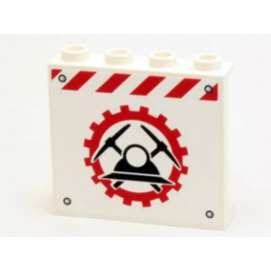 Panel 1 x 4 x 3 with Side Supports - Hollow Studs with Miners Logo (Helmet with Crossed Pickaxes in Gear) Pattern (Sticker) - Set 4204