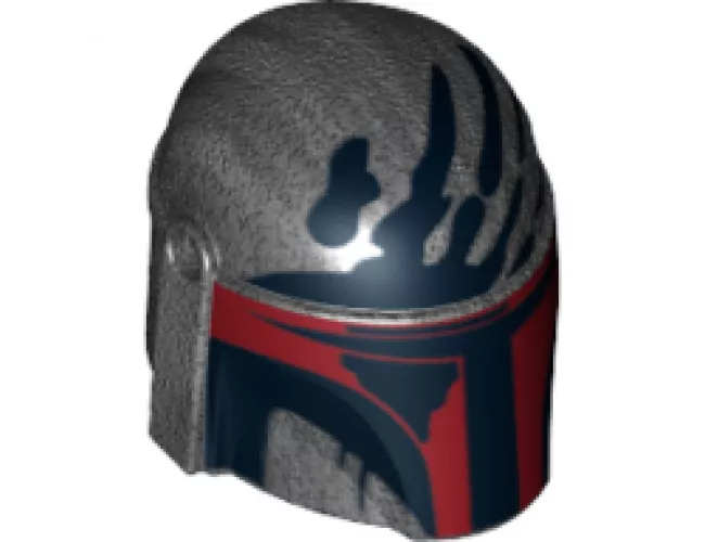 Minifigure, Headgear Helmet with Holes, SW Mandalorian with Dark Red Visor and Black Handprint Pattern