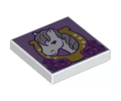 Tile 2 x 2 with Horse Head Facing Left in Horseshoe and Flowers Pattern