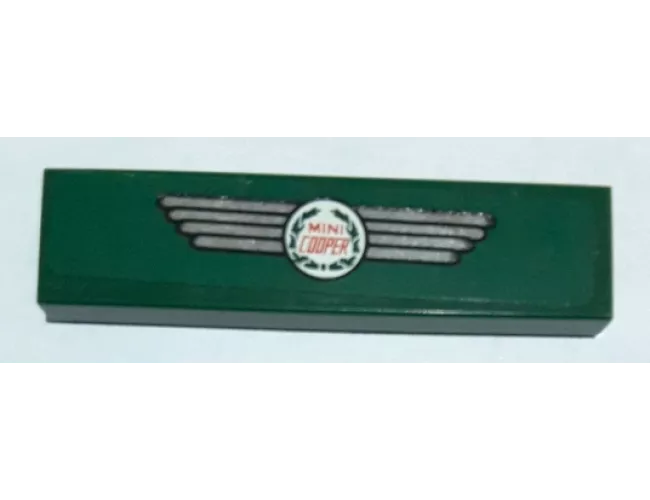Tile 1 x 4 with Red, Silver, and White 'MINI COOPER' Logo Pattern (Sticker) - Set 10242