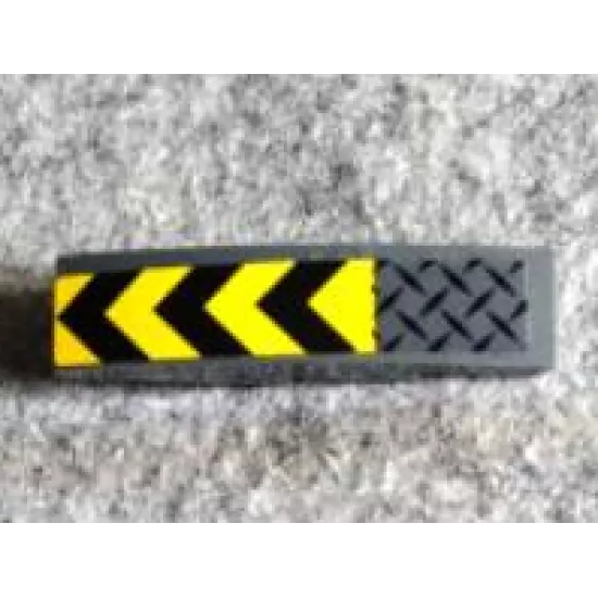 Slope, Curved 4 x 1 with Black and Yellow Chevrons and Dark Bluish Gray Tread Plate Pattern (Sticker) - Set 75929