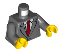 Torso Suit Jacket Buttoned with Red Tie and Lapel Mic Pattern / Dark Bluish Gray Arms / Yellow Hands