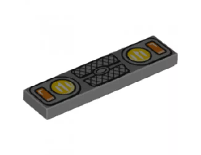 Tile 1 x 4 with Yellow and Orange Headlights and Grille Pattern