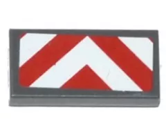 Tile 1 x 2 with Red and White Chevron Danger Stripes Thick Pattern (Sticker) - Set 70814