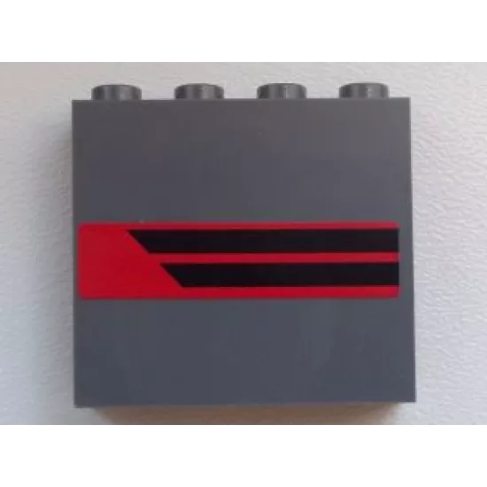 Panel 1 x 4 x 3 with Side Supports - Hollow Studs with Two Black Horizontal Stripes on Red Background Pattern Model Right Side (Sticker) - Set 60008