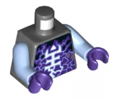 Torso White and Bright Light Blue Rogul Symbol and Lightning over Dark Purple and Black Pattern / Bright Light Blue Arms / Dark Purple Hands