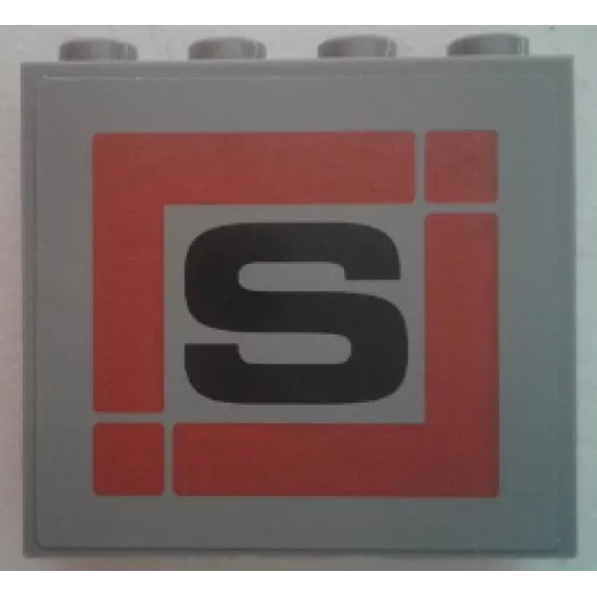 Panel 1 x 4 x 3 with Side Supports - Hollow Studs with Black 'S' in Dark Red Square Pattern (Sticker) - Set 79116