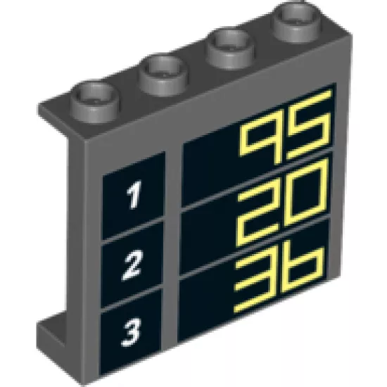 Panel 1 x 4 x 3 with Side Supports - Hollow Studs with '1 95', '2 20' and '3 36' Pattern