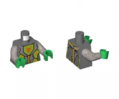 Torso Nexo Knights Armor with Orange and Gold Circuitry and Lime Emblem with Orange Fox Head Pattern / Flat Silver Arms / Green Hands