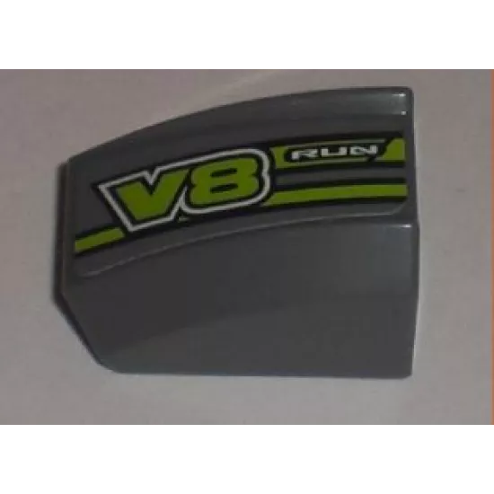 Slope, Curved 2 x 2 Lip with 'RUN' and 'V8' Pattern Model Left (Sticker) - Set 8192