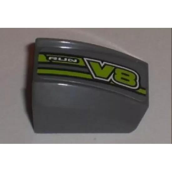 Slope, Curved 2 x 2 Lip with 'RUN' and 'V8' Pattern Model Right (Sticker) - Set 8192