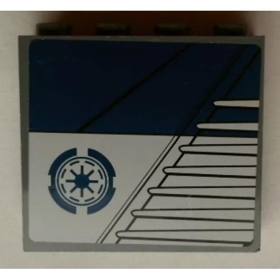 Panel 1 x 4 x 3 with Side Supports - Hollow Studs with Dark Blue Rectangle and SW Republic Logo Pattern Model Left Side (Sticker) - Set 75046