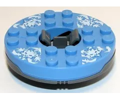 Turntable 6 x 6 x 1 1/3 Round Base with Medium Blue Top and White Faces on White Ice Shards Pattern (Ninjago Spinner)