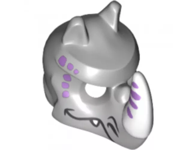 Minifigure, Headgear Mask Rhinoceros with Fangs, White Horn and Medium Lavender Spots Pattern