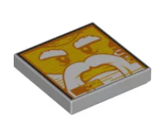 Tile 2 x 2 with Screen with Yellow Minifigure Face, White Bushy Eyebrows, Beard, and Moustache, Angry Bared Teeth Pattern (Nexo Knights Mechlok)