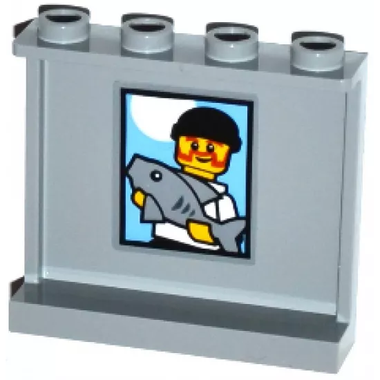 Panel 1 x 4 x 3 with Side Supports - Hollow Studs with Fisherman Holding Fish Portrait Pattern on Inside (Sticker) - Set 60109