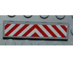 Tile 1 x 4 with Red and White Chevron Danger Stripes Thin Pattern (Sticker) - Set 4645