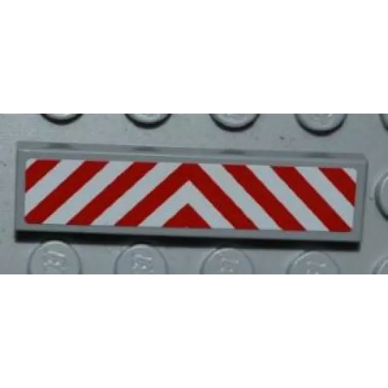 Tile 1 x 4 with Red and White Chevron Danger Stripes Thin Pattern (Sticker) - Set 4645