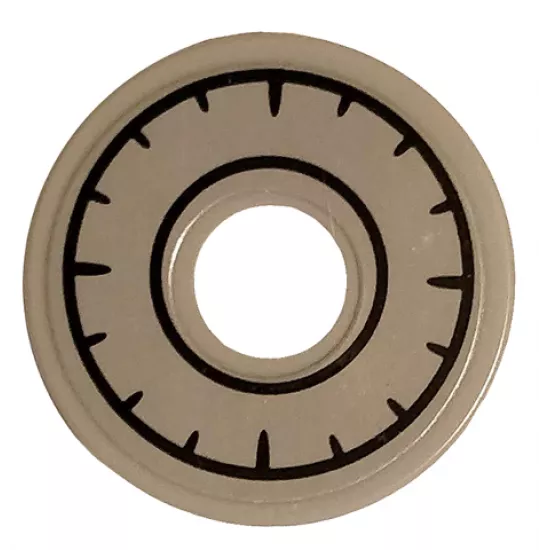 Tile, Round 2 x 2 with Hole with Black Safe Gear Pattern (Sticker) - Set 76120
