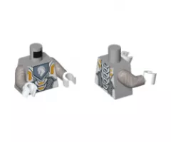 Torso Nexo Knights Armor with Orange and Gold Circuitry and White Horse Head on Sand Blue Pentagonal Shield Pattern / Flat Silver Arms / White Hands