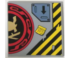 Tile 6 x 6 with Bottom Tubes with Samurai Helmet and Swords in Red and Black Circle Right Half, Arrow and 'FINISH JET!' Pattern (Sticker) - Set 70596