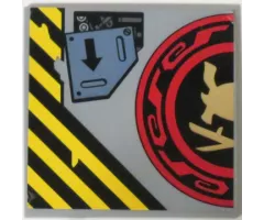 Tile 6 x 6 with Bottom Tubes with Samurai Helmet and Swords in Red and Black Circle Left Half and Arrow Pattern (Sticker) - Set 70596