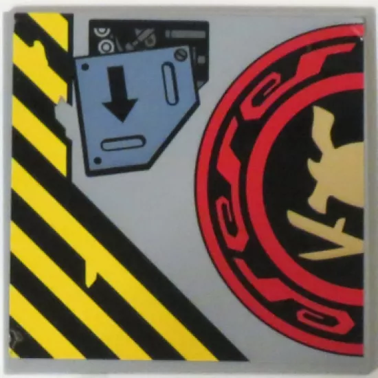 Tile 6 x 6 with Bottom Tubes with Samurai Helmet and Swords in Red and Black Circle Left Half and Arrow Pattern (Sticker) - Set 70596