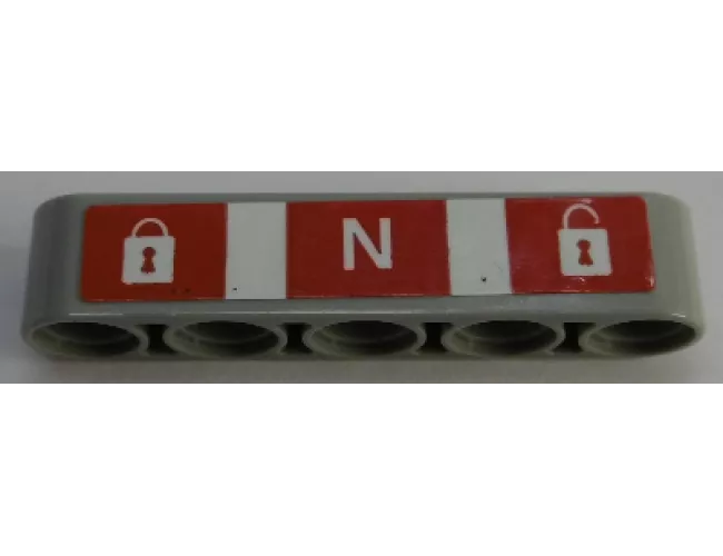 Technic, Liftarm 1 x 5 Thick with Padlocks and Letter 'N' on Red Background with White Stripes Pattern (Sticker) - Set 42055