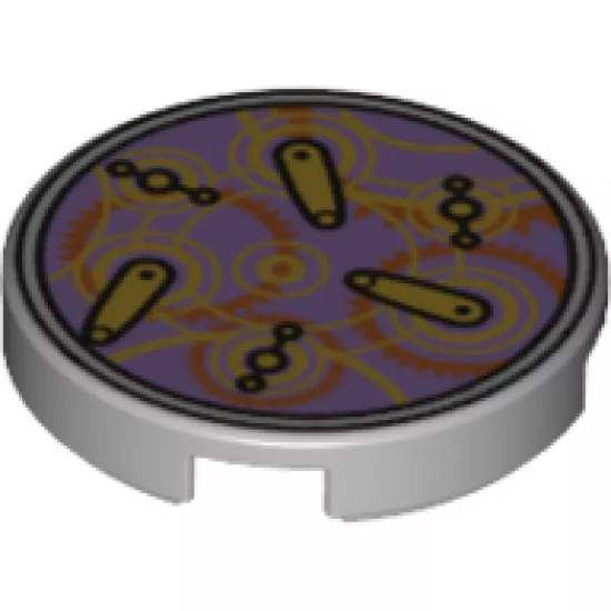 Tile, Round 2 x 2 with Bottom Stud Holder with Time Gears Pattern