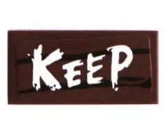 Tile 1 x 2 with White 'KEEP' on Wood Grain Background Pattern (Sticker) - Set 70800