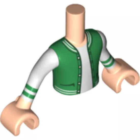 Mini Doll, Torso Friends Boy Green Letter Jacket over White Shirt Pattern, Light Nougat Arms with White Sleeves with Green Stripes Pattern