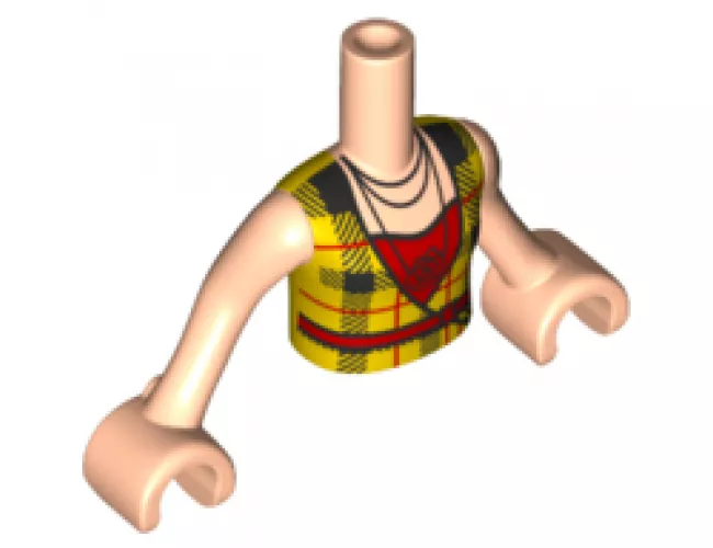 Mini Doll, Torso Friends Girl Bright Light Orange Top, Red Belt, Red Shirt and Rose Necklace Pattern, Light Nougat Arms with Hands