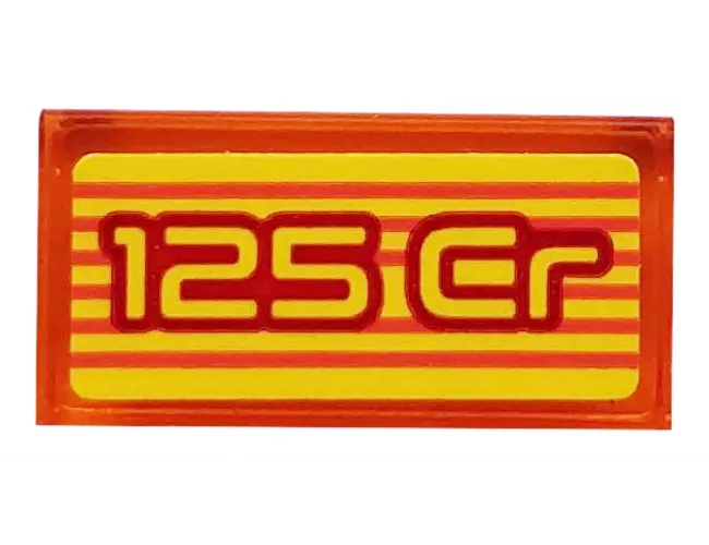 Tile 1 x 2 with '125 Cr' and Orange Stripes on Yellow Background Pattern (Sticker) - Set 71708