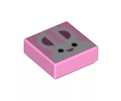 Tile 1 x 1 with White Bunny Rabbit Head / Face, Black Eyes, and Dark Pink Ears and Nose Pattern