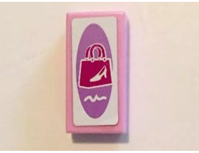 Tile 1 x 2 with Magenta Shopping Bag with White Shoe on Medium Lavender and White Background Pattern (Sticker) - Set 41058