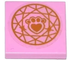 Tile 2 x 2 with Gold Paw Print with Heart and Circular Geometric Pattern (Sticker) - Set 41142