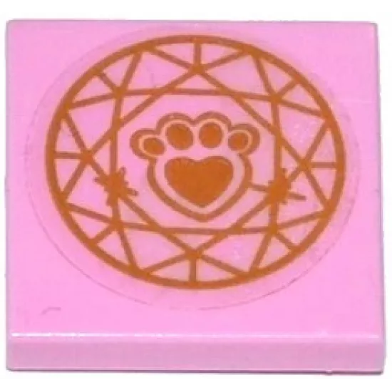 Tile 2 x 2 with Gold Paw Print with Heart and Circular Geometric Pattern (Sticker) - Set 41142