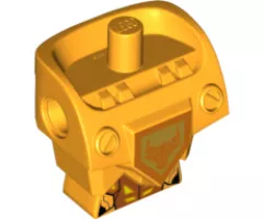 Torso, Modified Oversized with Armor with Pin Holes with Orange and Gold Circuitry and Orange Bull Head on Gold Pentagonal Shield Pattern